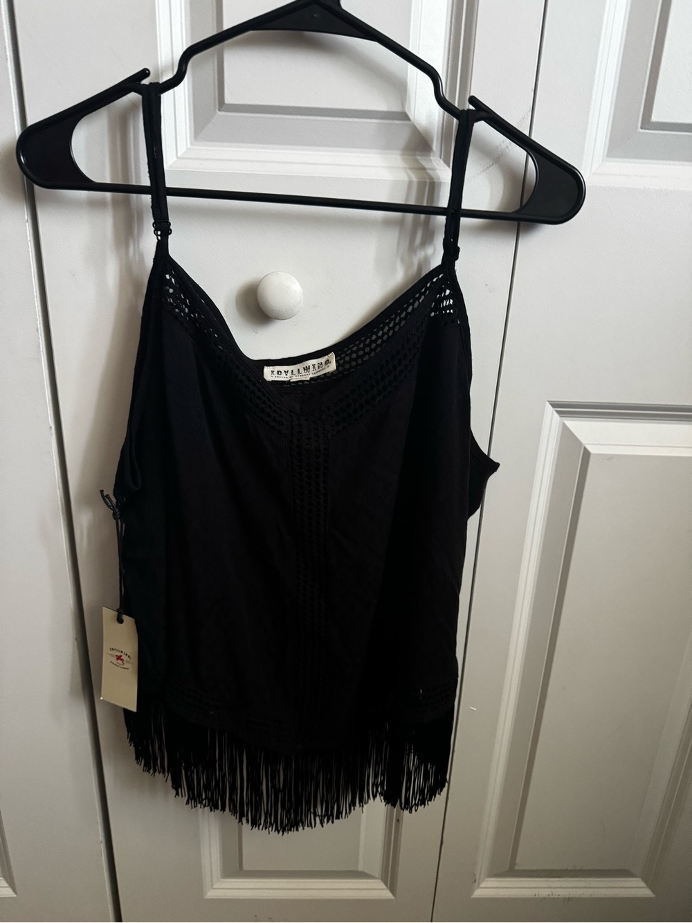 Idyllwind Black Crochet Fringe Cami Top